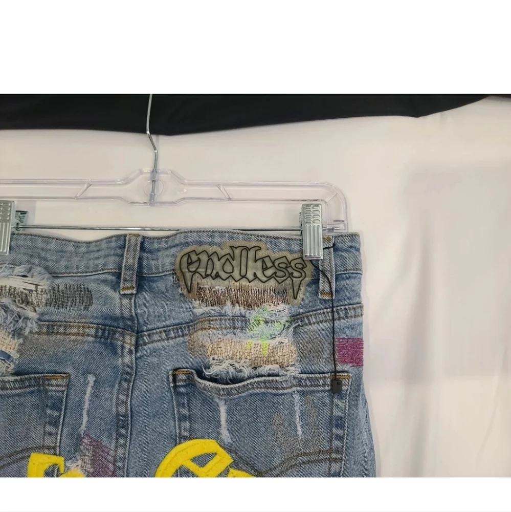 Endless Mens Designer Destroyed Embroidered Applique Skinny Jeans 31 X 31 - Picture 7 of 8